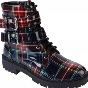 Jessica Simpson Kerina LaceUp Boot Blue Combo Academy Plaid Womens Boots 9W